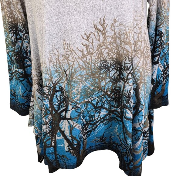 Orange Fashion Village 3X Trapeze Tunic Sweater Sharkbite Hem Night Forest Print - Picture 2 of 7